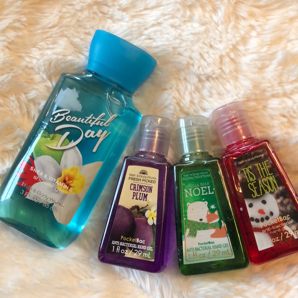 Bath & Body Works mini sanitizers and shower gel